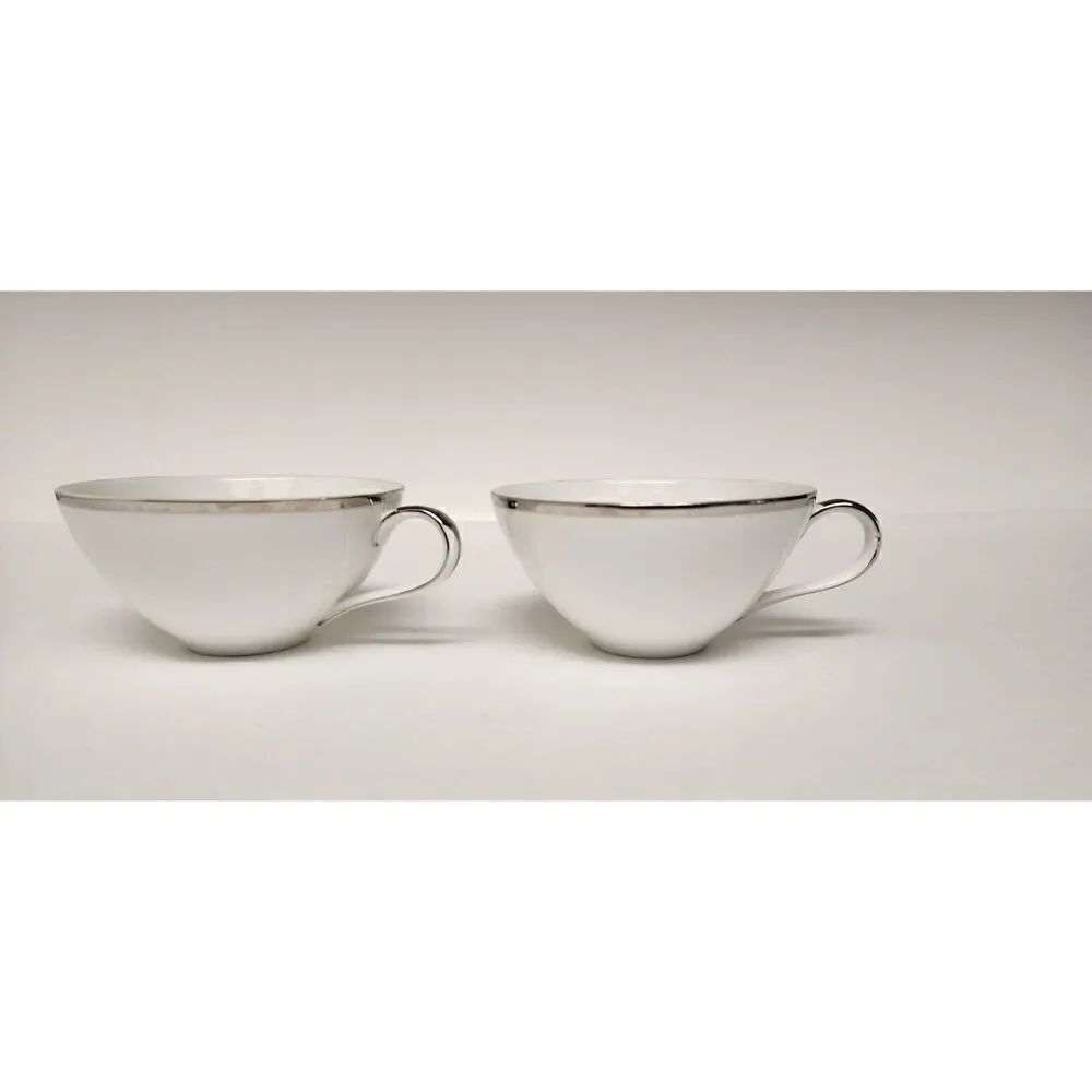 Harmony House White Tea Coffee Cup Set Silver Trim Japan Moderne